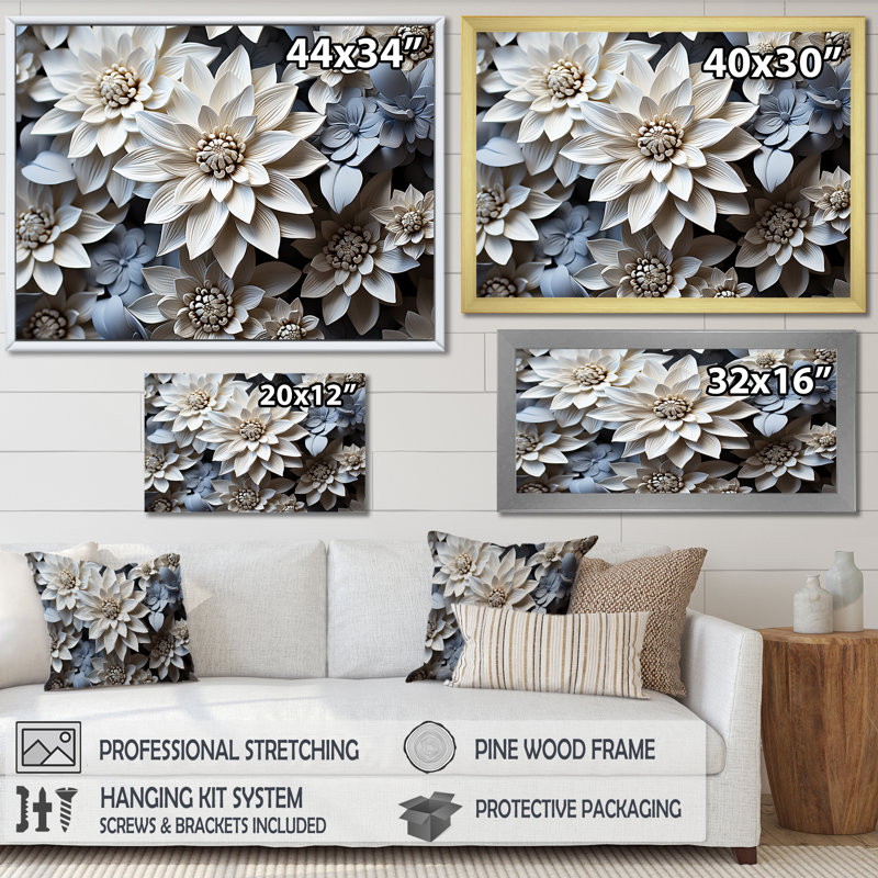 Monochromatique tournesols bleus tranquillité sur toile, Cadre flottant doré, H 12 po x l 20 po x P 1 po
