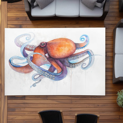 Colorful Octopus Profile - Purple Outdoor Area Rug for Kids