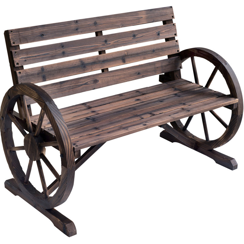 Rustic Wooden Wagon Wheel Bench, 41" For Outdoor Use, Weather-, 2 Seat With And , Solid Wood, Brown Bench Areas, Charisma, Seat, Fir Wood Structure