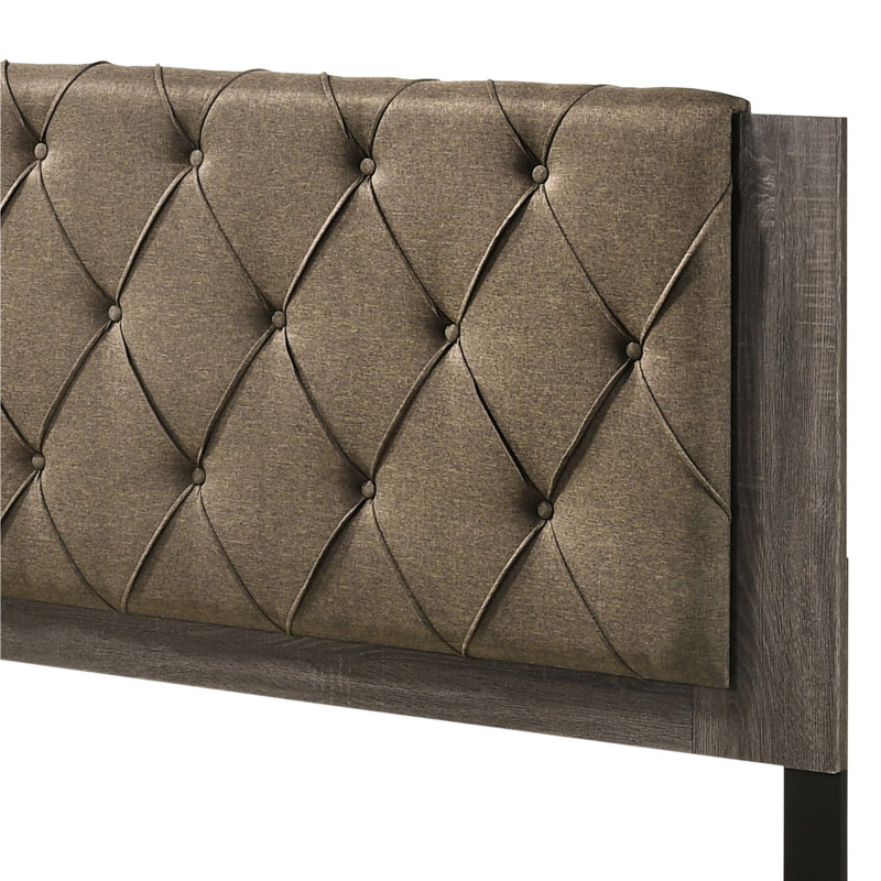 Fabric & Rustic Gray Oak Finish EK Bed