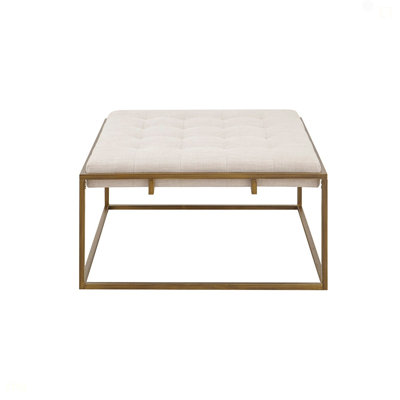 Square Shape Button-Tufted Upholstered Metal Base Ottoman/Coffee Table