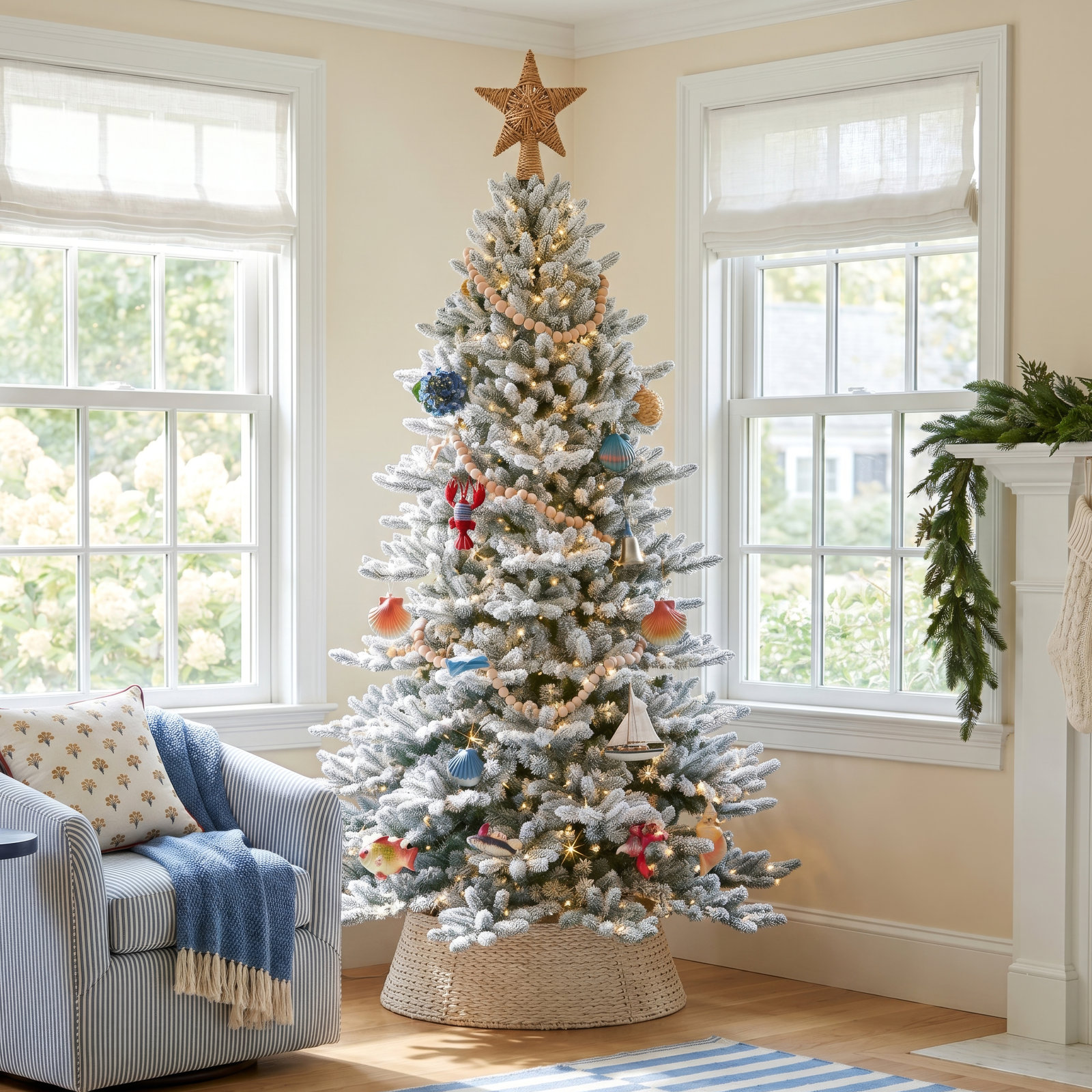 Pre-Lit Artificial Flocked Christmas Tree, 9' H