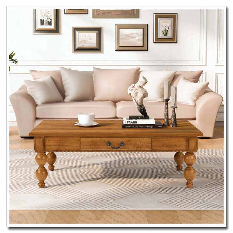 Table basse en bois avec tiroir de rangement, Naturel-3