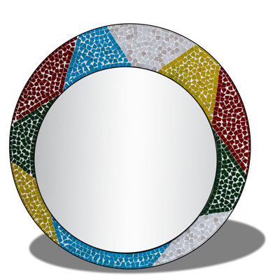  24-Inch Round Mosaic Wall Mirror – Multi-Color Decorative Wall Mirror for Living Room & Bathroom, Mosaic Mirror Home Décor