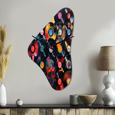 Colourful Vinyl Records Melodies III - Boomerang Shape Decorative Multi-Colour Vinyl Records Wall Clock