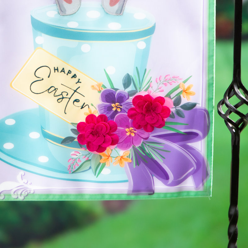 Joyeuses Pâques, chapeau floral, appliques, drapeau de jardin