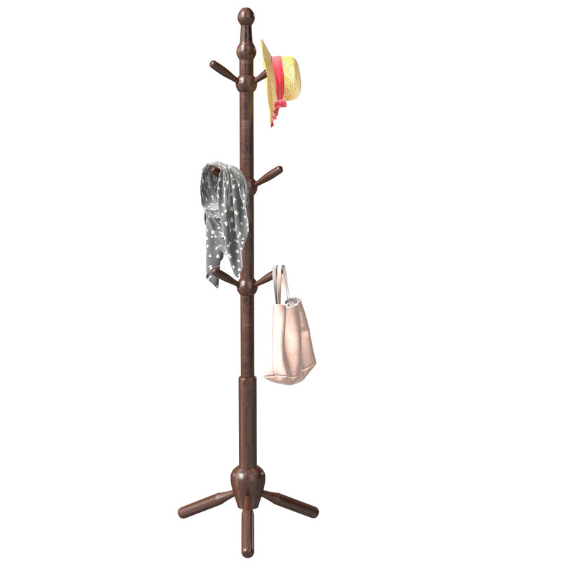 Solid Wood Coat Rack Stand, Vintage Heavy Duty Coat Hanger Stand With 9 Hooks, 3 Adjustable Size, Brown