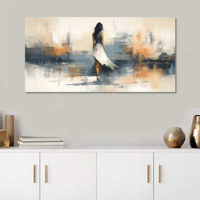 Impression sur métal moderne - Illustration de mode en gris et orange, art mural abstrait en métal