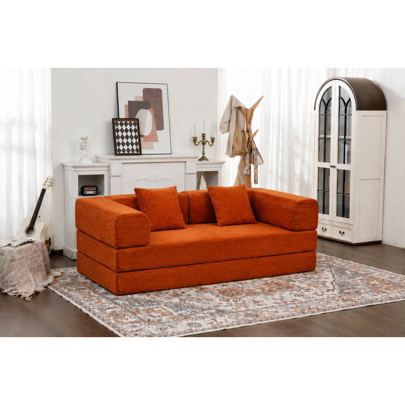  80" Convertible 4-In-1 Sleeper Sofa Bed With Removable Armrests, Orange