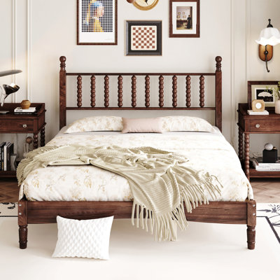 Grand lit plateforme en bois avec tête de lit en forme de gourde, lit plateforme de style rétro avec support à lattes en bois