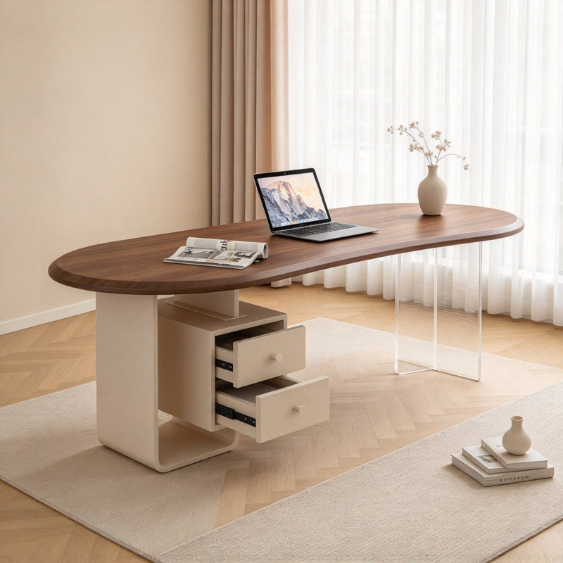 Bureau moderne minimaliste en bois massif brun, 29.52" H x 70.86" W x 31.49" D