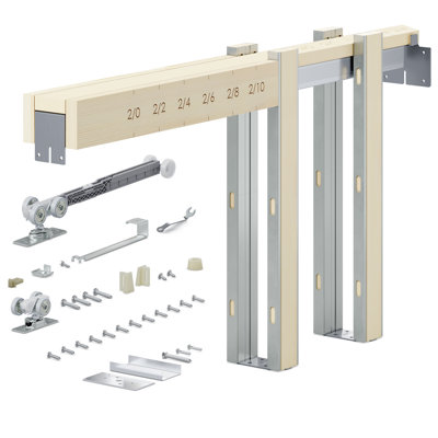 Ensemble de cadre de porte coulissante pour porte de 24 à 36 po avec fermeture en douceur pour mur à montants 2 po x 4 po