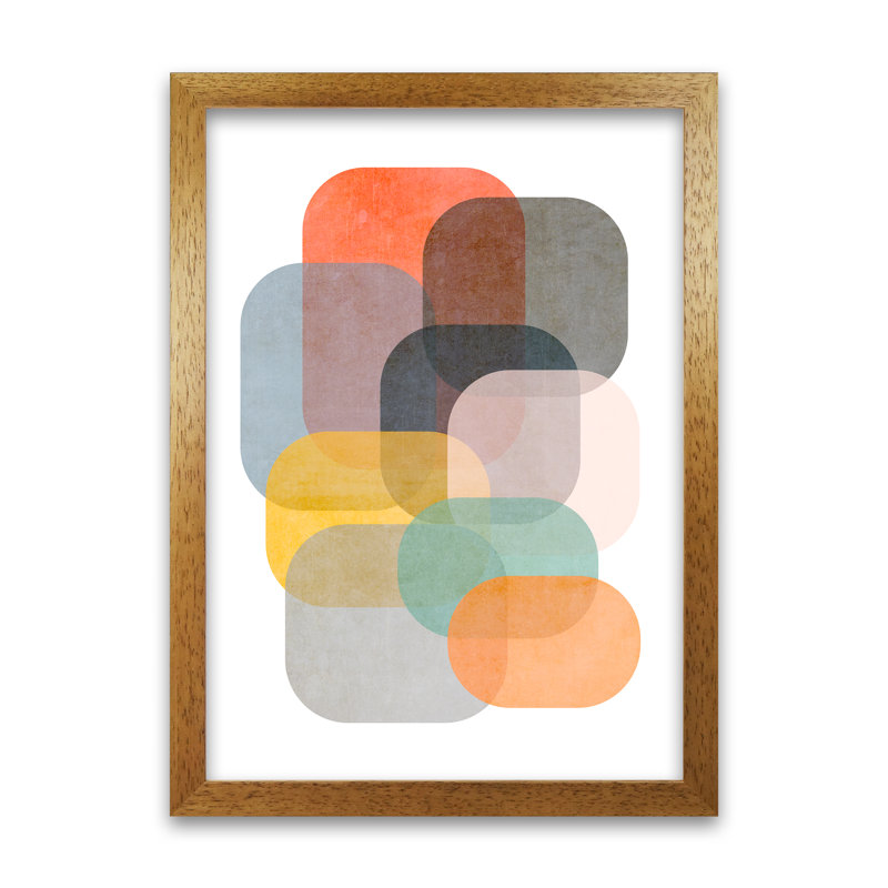 Colourful Abstract Shapes A - Print, 59cm H x 42cm W x 3cm D, Oak Frame