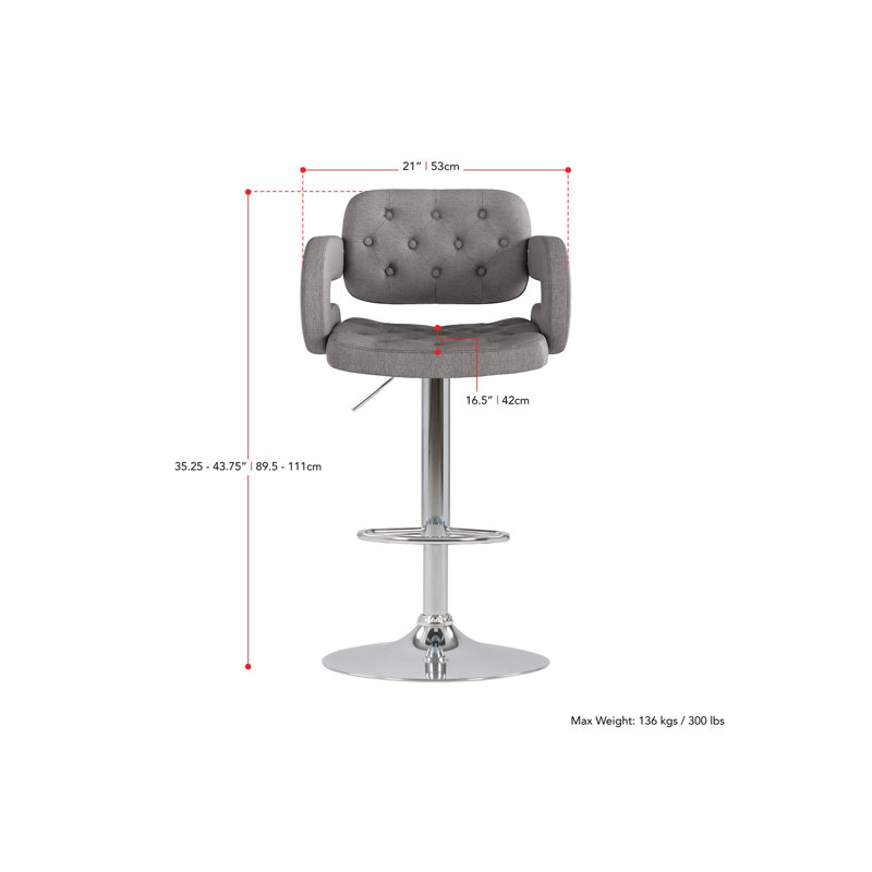 Swivel Upholstered Adjustable Height Counter Stool, Medium Gray