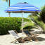 Parasol de plage avec mécanisme réglable et fonction d'inclinaison, auvent protégé 40+, 2 porte-gobelets et crochets, parasol à auvent à rayures bleues et blanches, protection, auvent ventilé