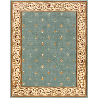 Doykos Fleur De Lis Traditional Oriental Light Blue Plush Rug