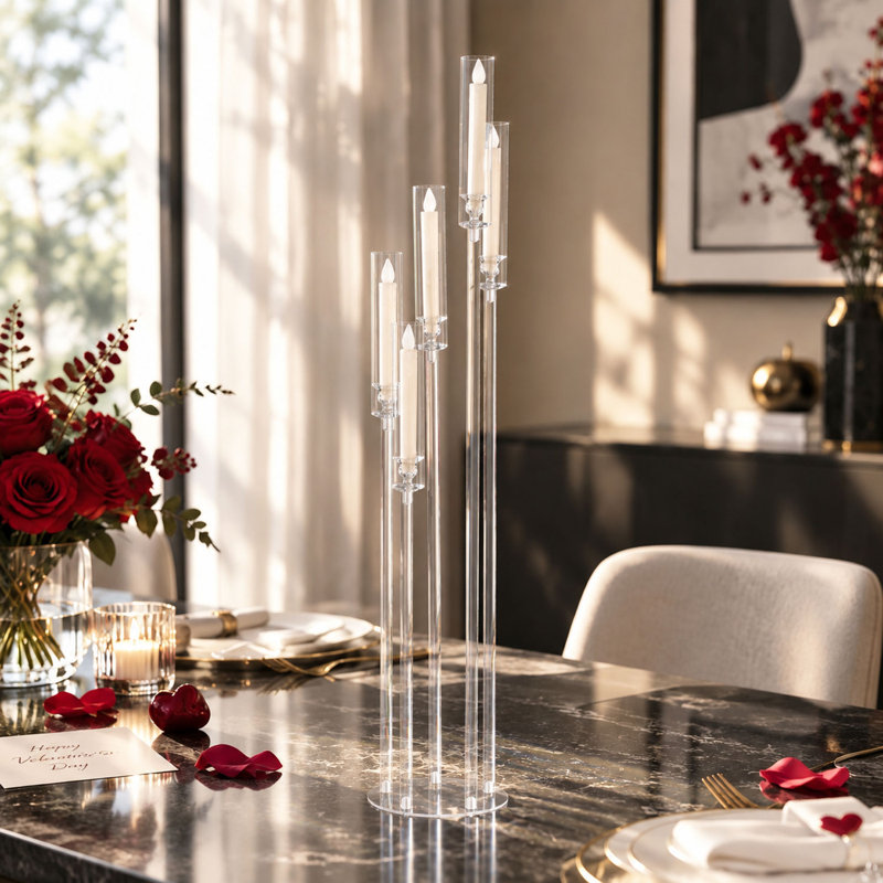 Centre de table candélabre en acrylique à 5 bras, bougeoirs sur pied transparents de 116 cm de haut pour mariage, 1