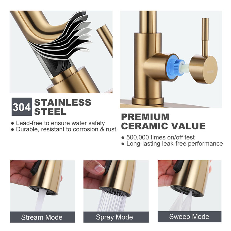 Stainless Steel Kitchen Sink Faucet, Kitchen Faucet And Water Filter Faucet Combination, Gold