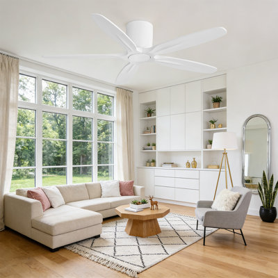Ventilateur de plafond encastré standard à 5 pales en bois massif avec télécommande