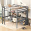 Lit mezzanine de taille grise avec bureau, espaces de rangement généreux et rangement de chargement, port de tiroirs-627902503