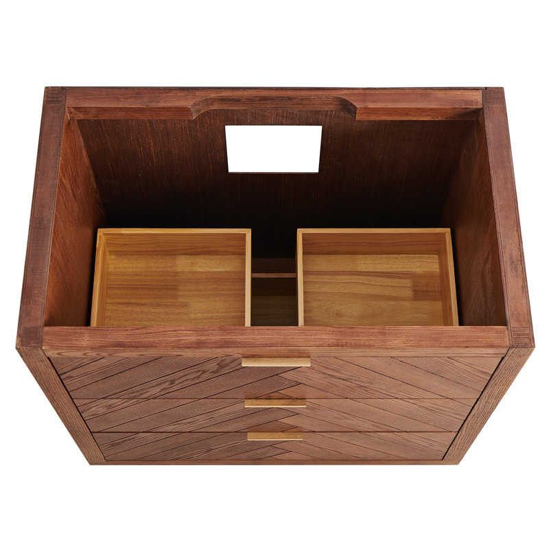 Meuble-lavabo simple autoportant à grain de bois 36 po avec plateau en quartz blanc pur Atilia, 36" W