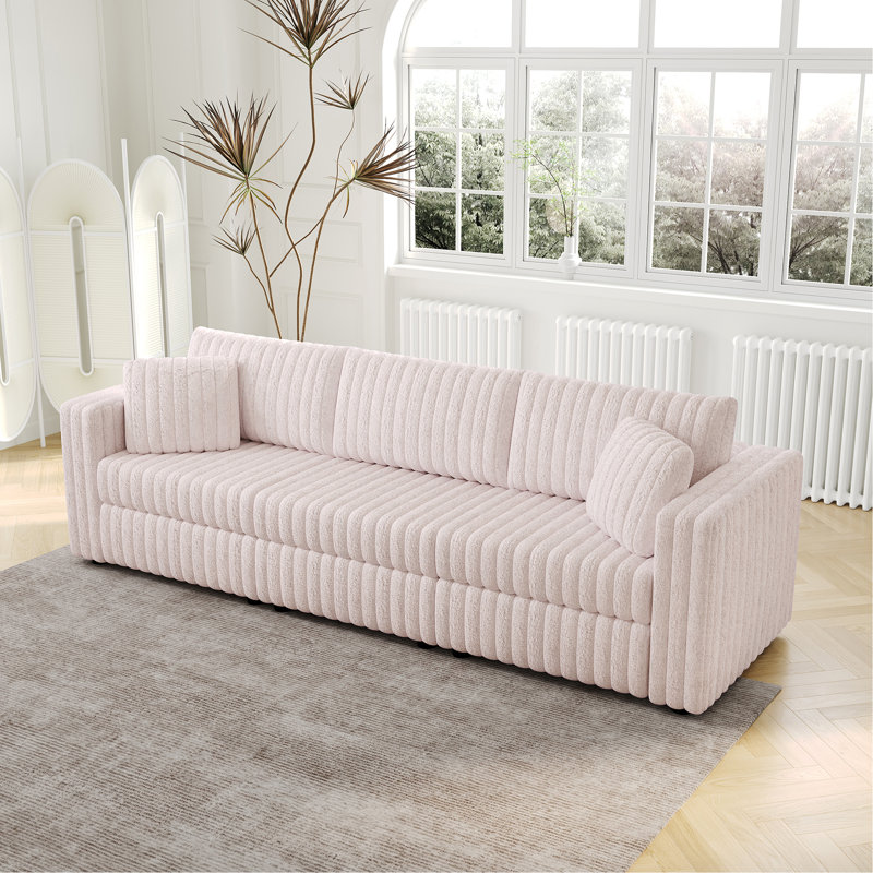 106.3" Soft  Modular 3-Person Sofa - Highly Comfortable & Distinctive Design. Ideal For Bedroom & Living Room. Light Pink. Modern & Plush Furniture Choice.