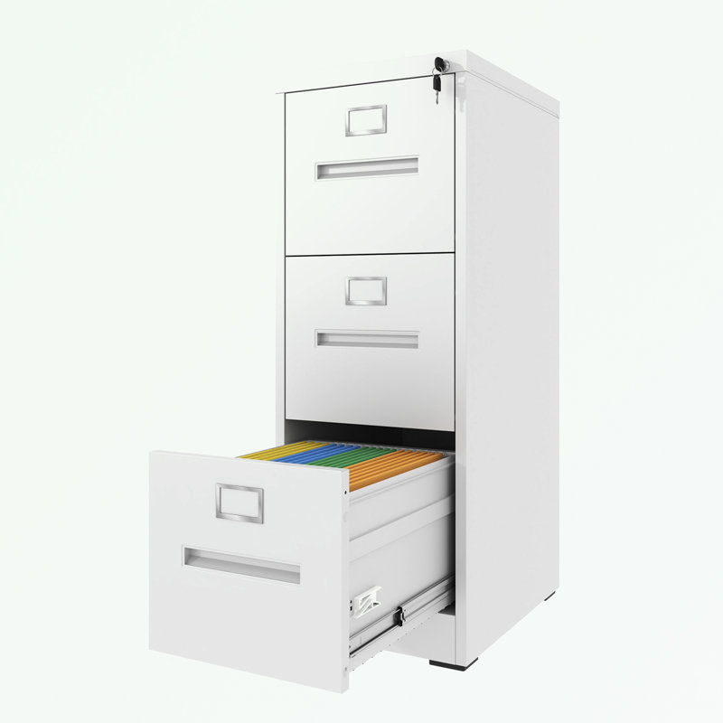 metal frame File Cabinet with 3 Drawers and Lock, White