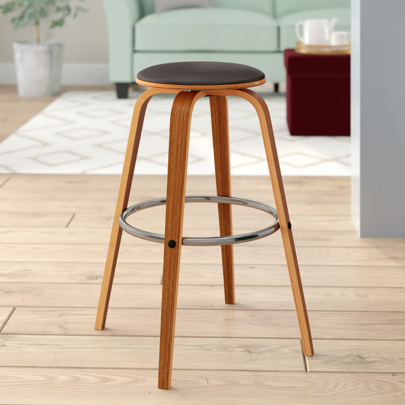 Tabouret de bar Zeno Mid-Century, Siège brun foncé / structure brune, Tabouret de comptoir (siège d'une hauteur de 26 p