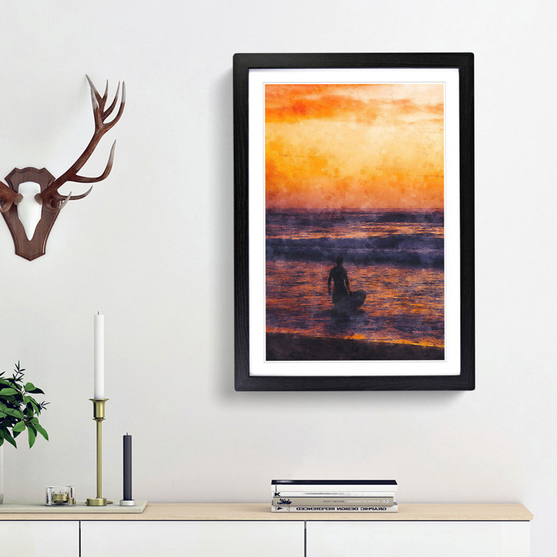 Surfer at Sunset - Framed Print, Black Framed, 63cm H x 45cm W x 2cm D
