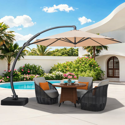 Yoko 11 Ft Aluminum Offset Patio Cantilever Umbrella with Freestanding Base