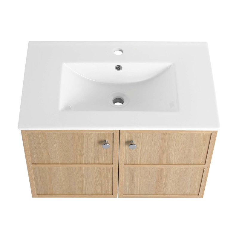 High-Quality Wall-Mounted Bathroom Vanity With Ceramic Sink And Soft-Closing Doors For Stylish Bathrooms., 30"