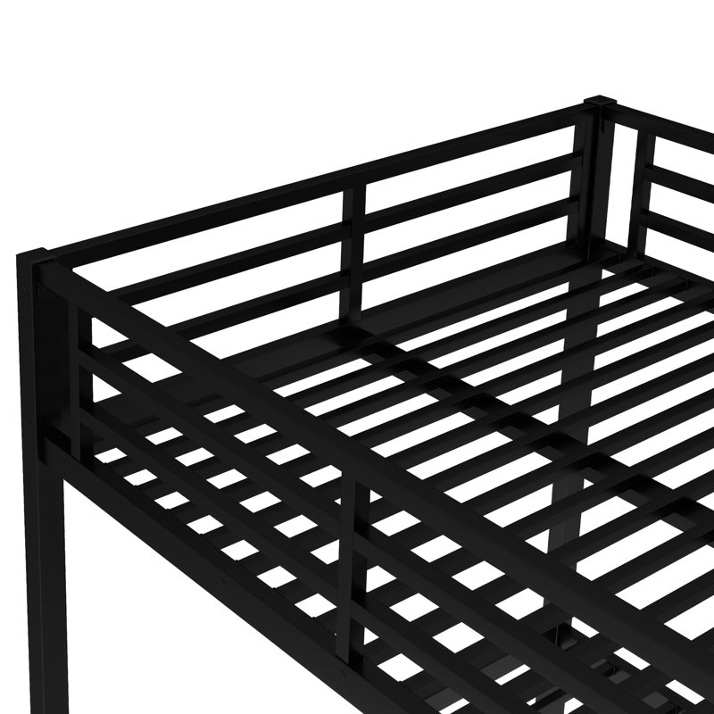 Lit superposé double en métal noir, solution peu encombrante, sommeil silencieux, conception avec rails larges et lit à installation rapide en noir, conception, fonctionnement, rangement, structure de soutien solide