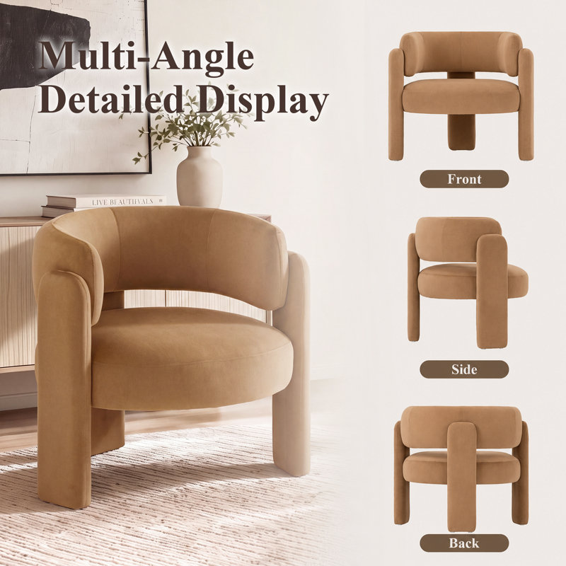 Fauteuil d'appoint demi-tonneau 33 po, Velours kaki