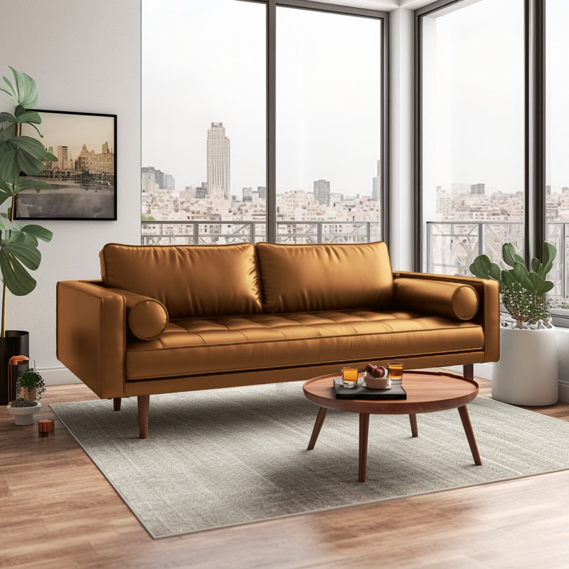 Brishon 70'' Faux Leather Sofa, Brown Faux Leather