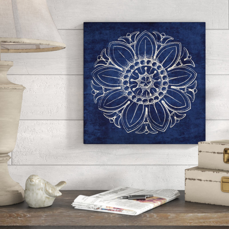 « rosette vii », impression en indigo, H 24 po x l 24 po x P 1,5 po, Toile