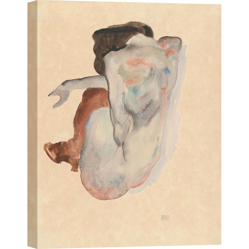 Crouching Nude In Shoes And Black Stockings by Egon Schiel - Wrapped Canvas Painting, 100cm H x 70cm W x 4cm D