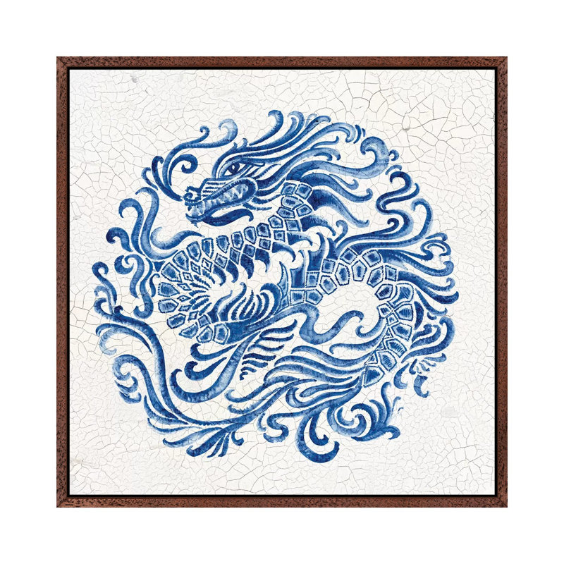 Chinese Porcelain II by Eva Watts - Painting on Canvas, Classic Brown Wood Framed, 45.72cm H x 45.72cm W x 3.81cm D