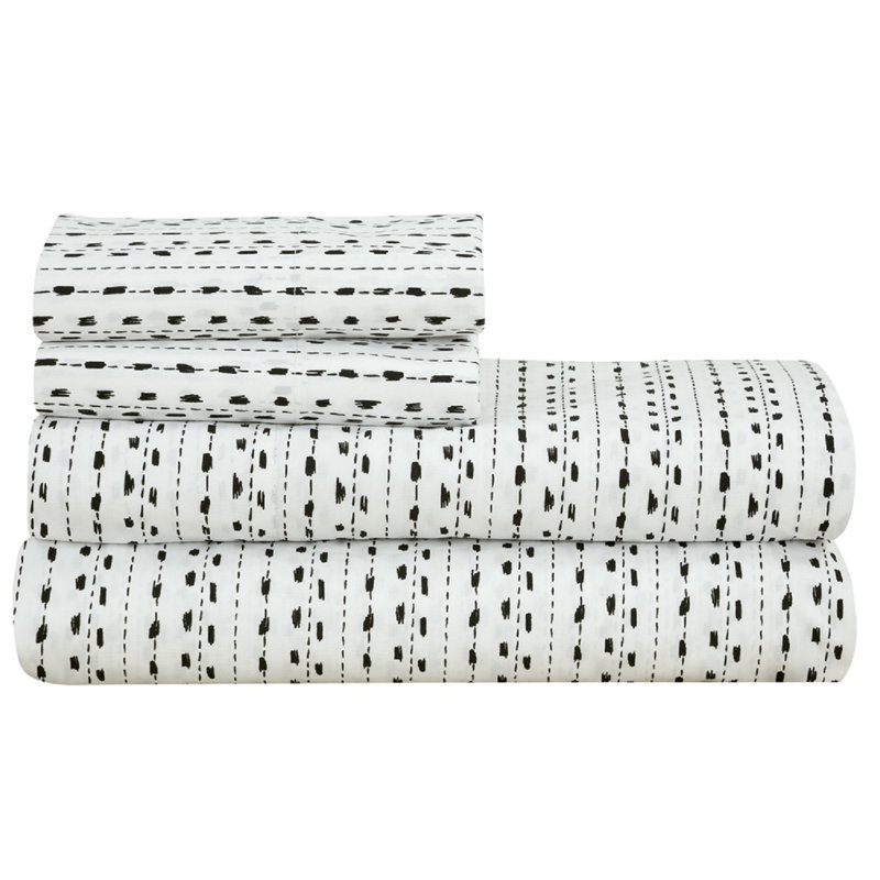 Organic Sateen Sheet Set, Multi-Colour Green, Abstract, Double Sheet Set with 2 Pillowcases