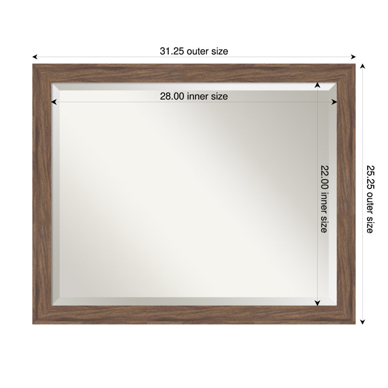 Miroir mural de salle de bain étroit et moyen à cadre biseauté pia, 25,25 po x 31,25 po