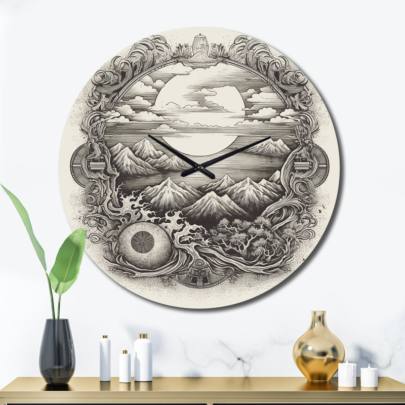 Timeless Asian Landscape Metal Wall Clock, Extra Large