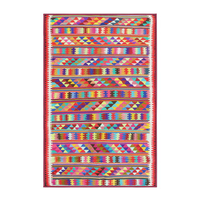 Tapis orange/rose/ivoire contemporaine