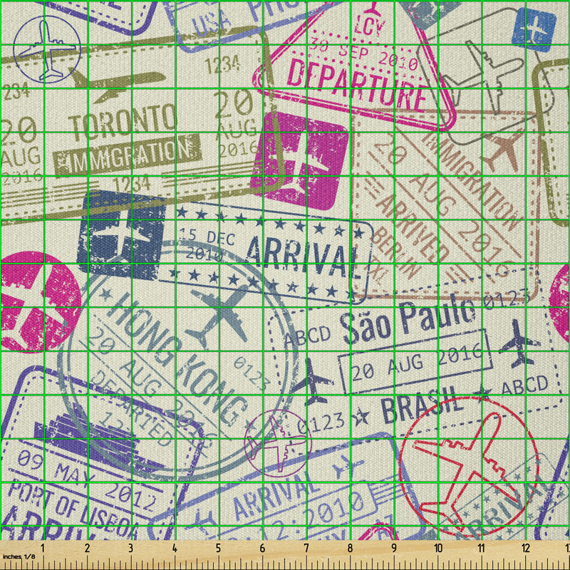 Christing Passport and Visa Stamps Illustration of Toronto Hong Kong Berlin Multi-Purpose Fabric