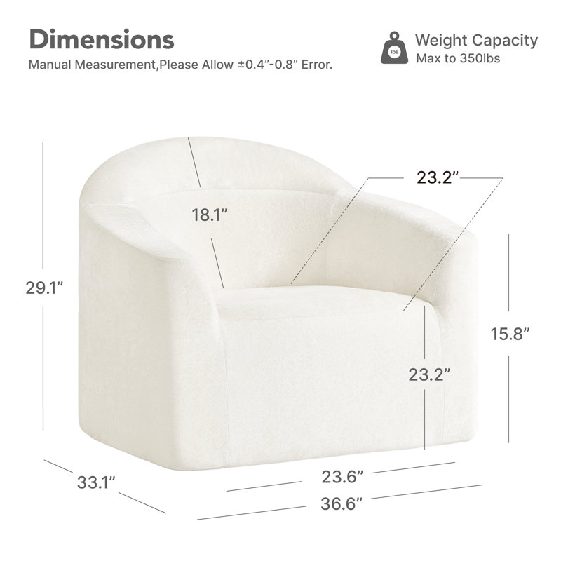 36.6"W Modern Upholstered Accent Chair, Zero-Assembly, Cream