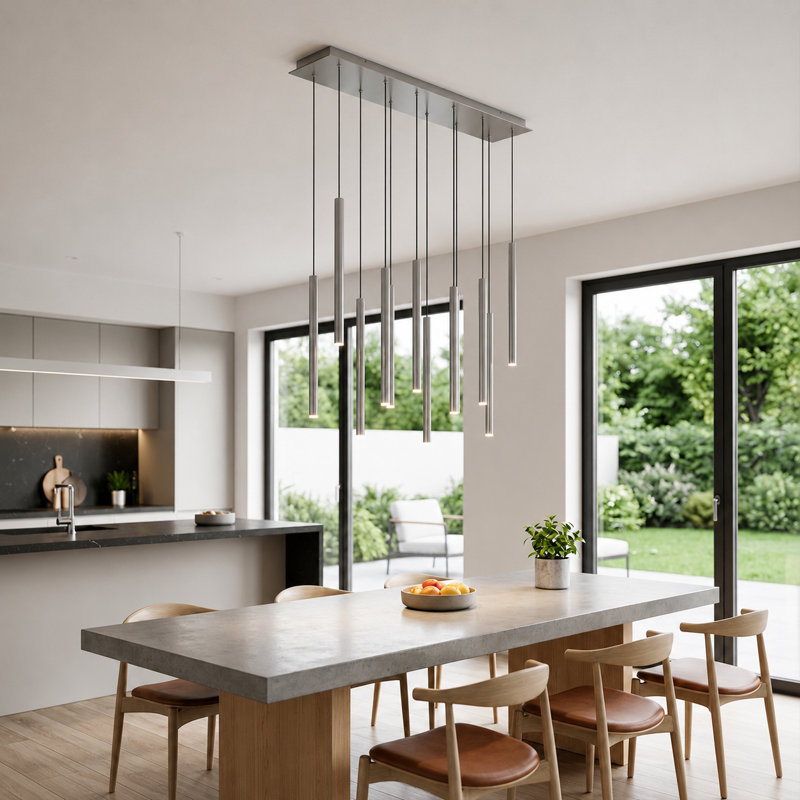 Luminaire suspendu linéaire à 10 lumières pour îlot de cuisine Baileyton, Nickel