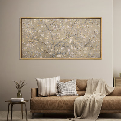 Neutral Blossoming Branches Framed Canvas Wall Art - Asian-Inspired Floral Design for Bedroom or Hallway Decor