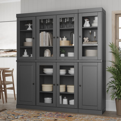 Jango 100% Solid Wood 65" Pantry Cabinet with Clear Glass, Solid Doors and Adjustable Shelves by Hokku Designs