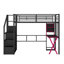 Lit mezzanine en métal pleine grandeur avec bureau, garde-robe et DEL