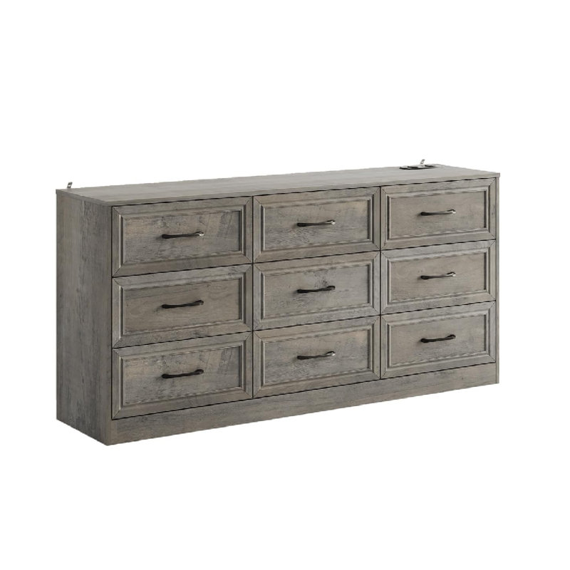9 Drawer Wide Dresser For Bedroom, Gray