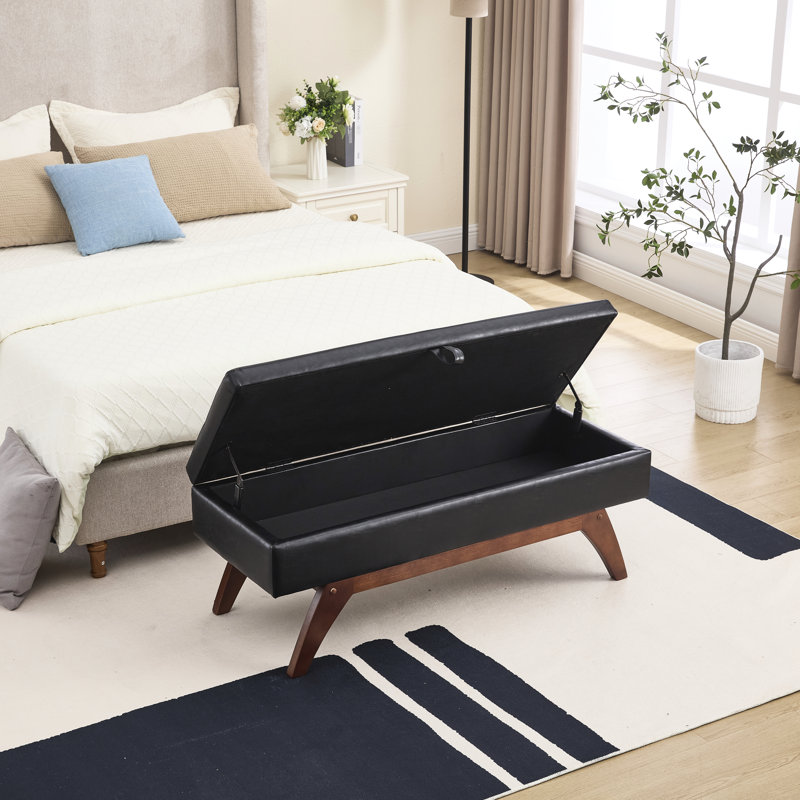 Tabouret de chevet relaxant avec base confortable en laine et en bois massif, Polyuréthane noir