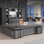 Bureau de direction moderne en L gris foncé minimaliste avec grand rangement et multiprise intégrée, bureau de direction et de direction de qualité supérieure